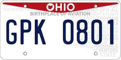 OH license plate GPK0801