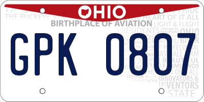OH license plate GPK0807