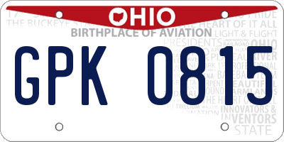 OH license plate GPK0815