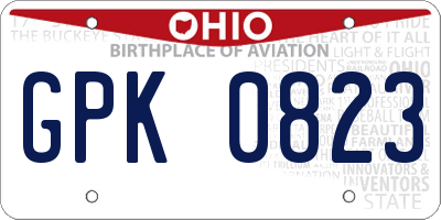 OH license plate GPK0823