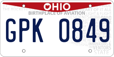 OH license plate GPK0849