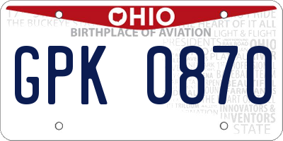 OH license plate GPK0870