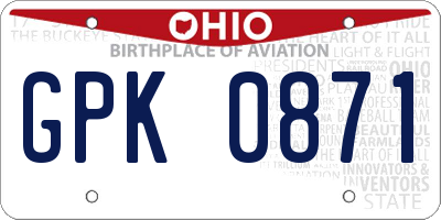 OH license plate GPK0871