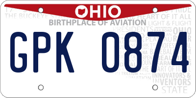 OH license plate GPK0874