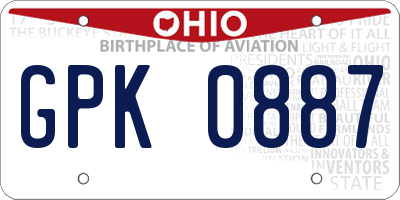 OH license plate GPK0887