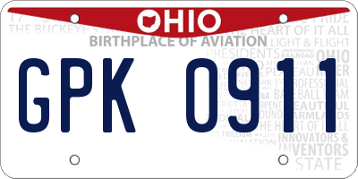OH license plate GPK0911