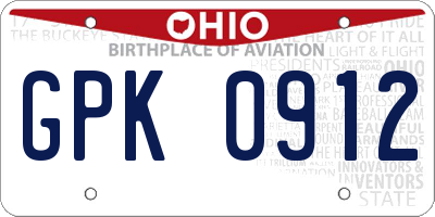 OH license plate GPK0912