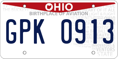 OH license plate GPK0913