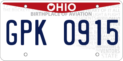 OH license plate GPK0915