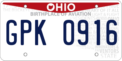 OH license plate GPK0916
