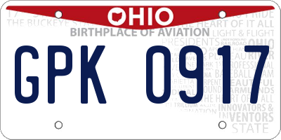 OH license plate GPK0917