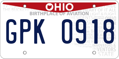 OH license plate GPK0918