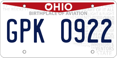 OH license plate GPK0922