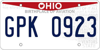 OH license plate GPK0923