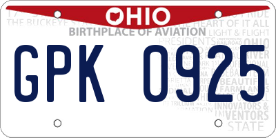 OH license plate GPK0925
