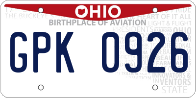 OH license plate GPK0926