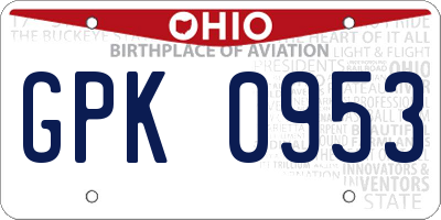 OH license plate GPK0953