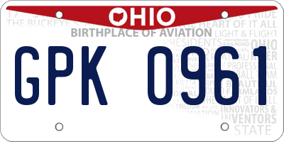 OH license plate GPK0961