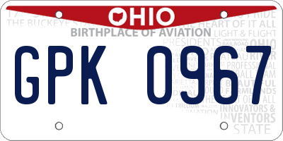 OH license plate GPK0967