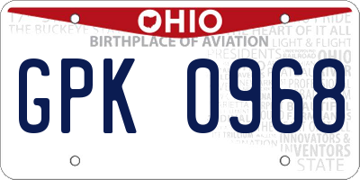 OH license plate GPK0968