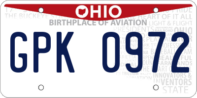 OH license plate GPK0972