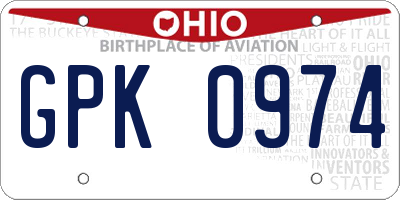 OH license plate GPK0974