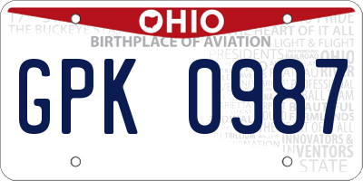 OH license plate GPK0987