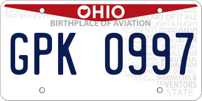 OH license plate GPK0997