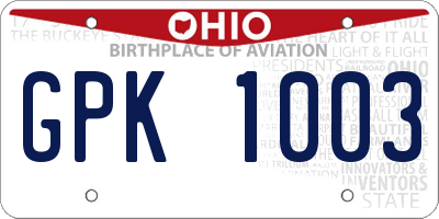 OH license plate GPK1003