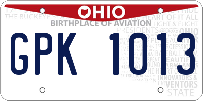 OH license plate GPK1013