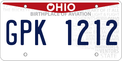 OH license plate GPK1212