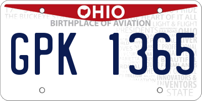 OH license plate GPK1365