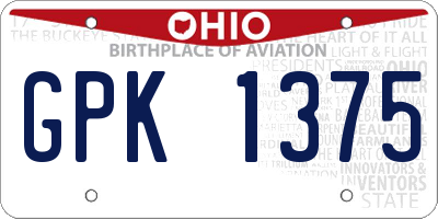 OH license plate GPK1375