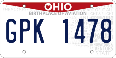 OH license plate GPK1478