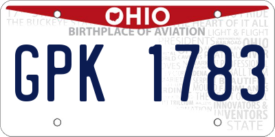 OH license plate GPK1783