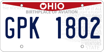 OH license plate GPK1802