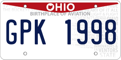 OH license plate GPK1998