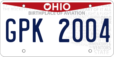 OH license plate GPK2004