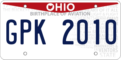 OH license plate GPK2010