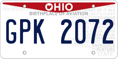 OH license plate GPK2072