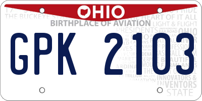 OH license plate GPK2103