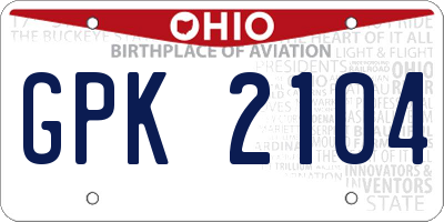 OH license plate GPK2104