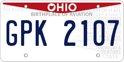 OH license plate GPK2107