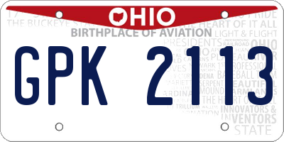 OH license plate GPK2113