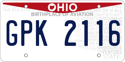 OH license plate GPK2116