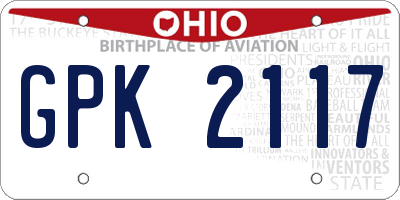 OH license plate GPK2117