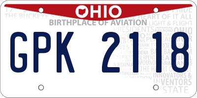 OH license plate GPK2118