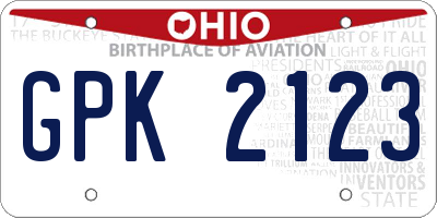 OH license plate GPK2123