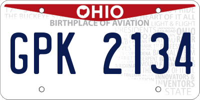 OH license plate GPK2134