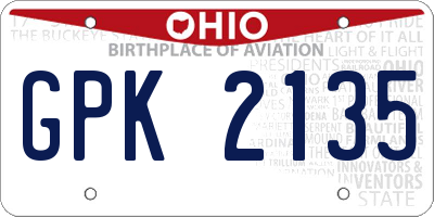 OH license plate GPK2135